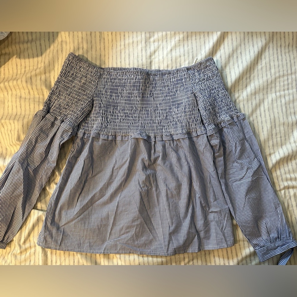 WAYF Nordstrom Rack Navy Gingham Long Sleeve Top